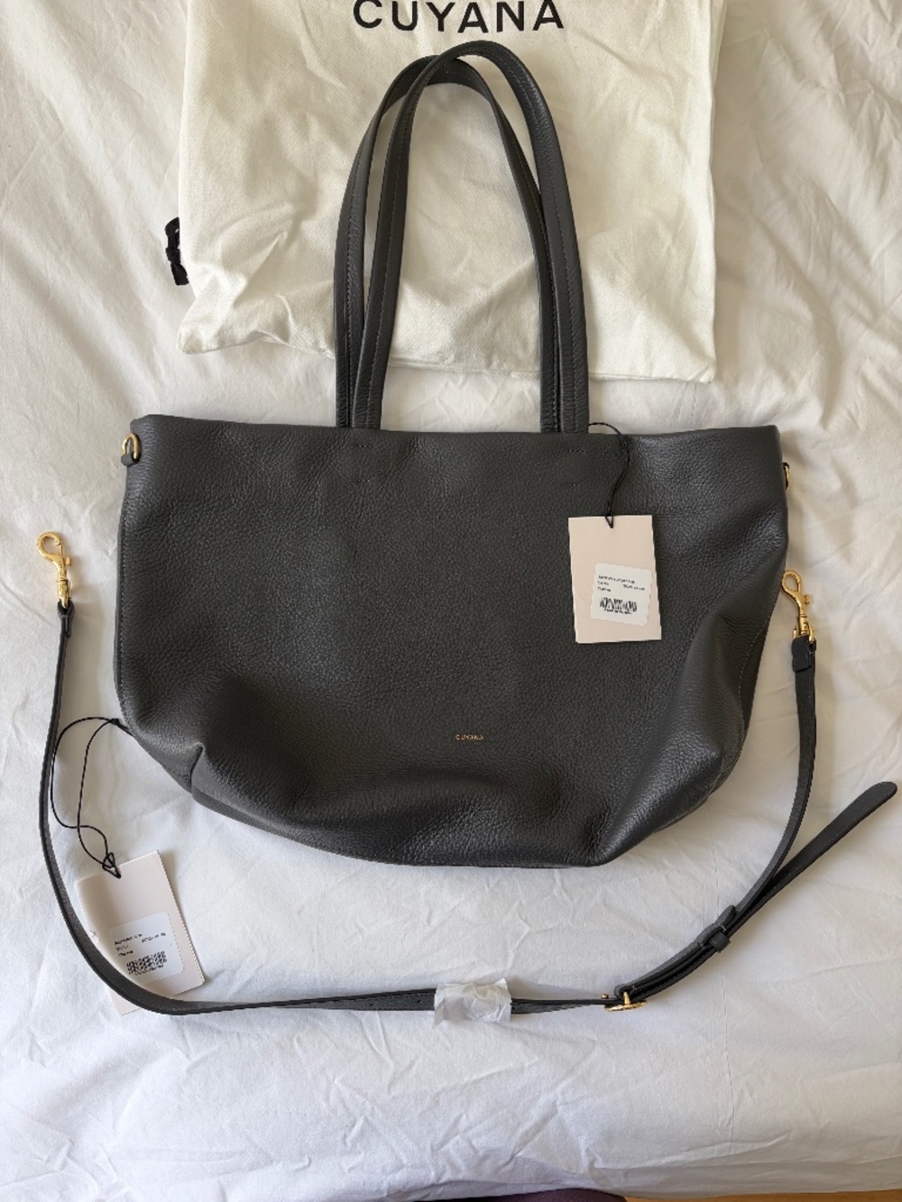 Cuyana Small Easy Zipper Tote in Charcoal with Adjustable Strap